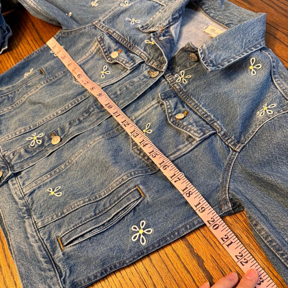 Madewell Embroidered Daisy Denim Jacket Women Small Blue Jean Trucker Style Boxy - Picture 7 of 12